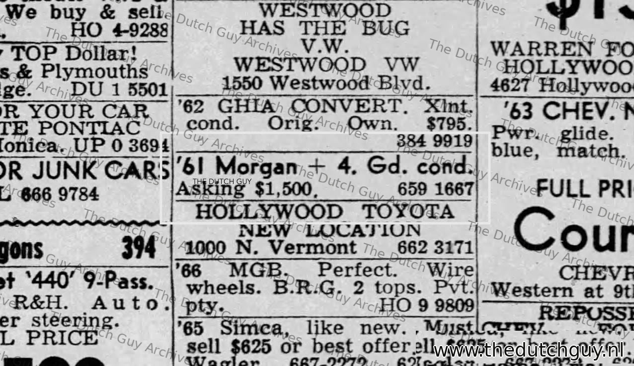 Morgan Plus 4 classified, July 1968, 659-1667
