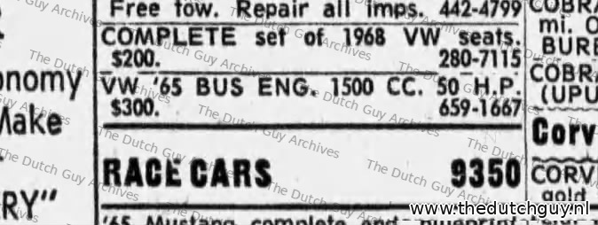VW 65 bus engine classified, 15 November 1968, 659-1667