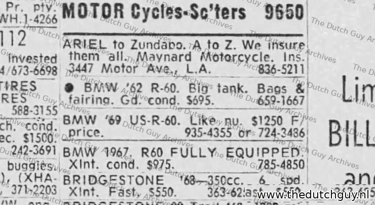 BMW R60 classified, 23 August 1969, 659-1667