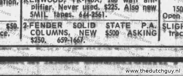Fender solid state PA columns classified, 23 August 1969, 659-1667