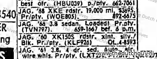Jaguar 3.8 sedan classified, 24 June 1970, 659-1667