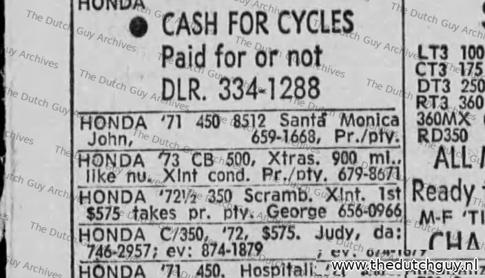 Honda 450 classified, 3 August 1973, John, 659-1668