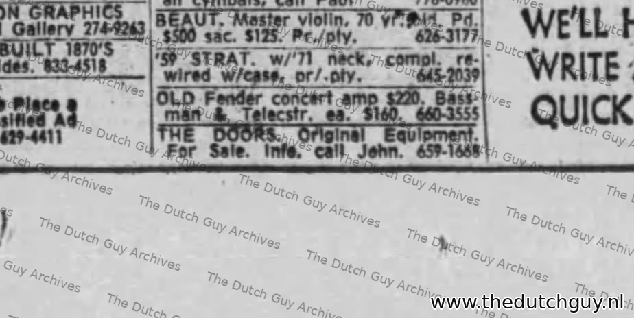 The Doors original equipment classified, 21 August 1973, 659-1668