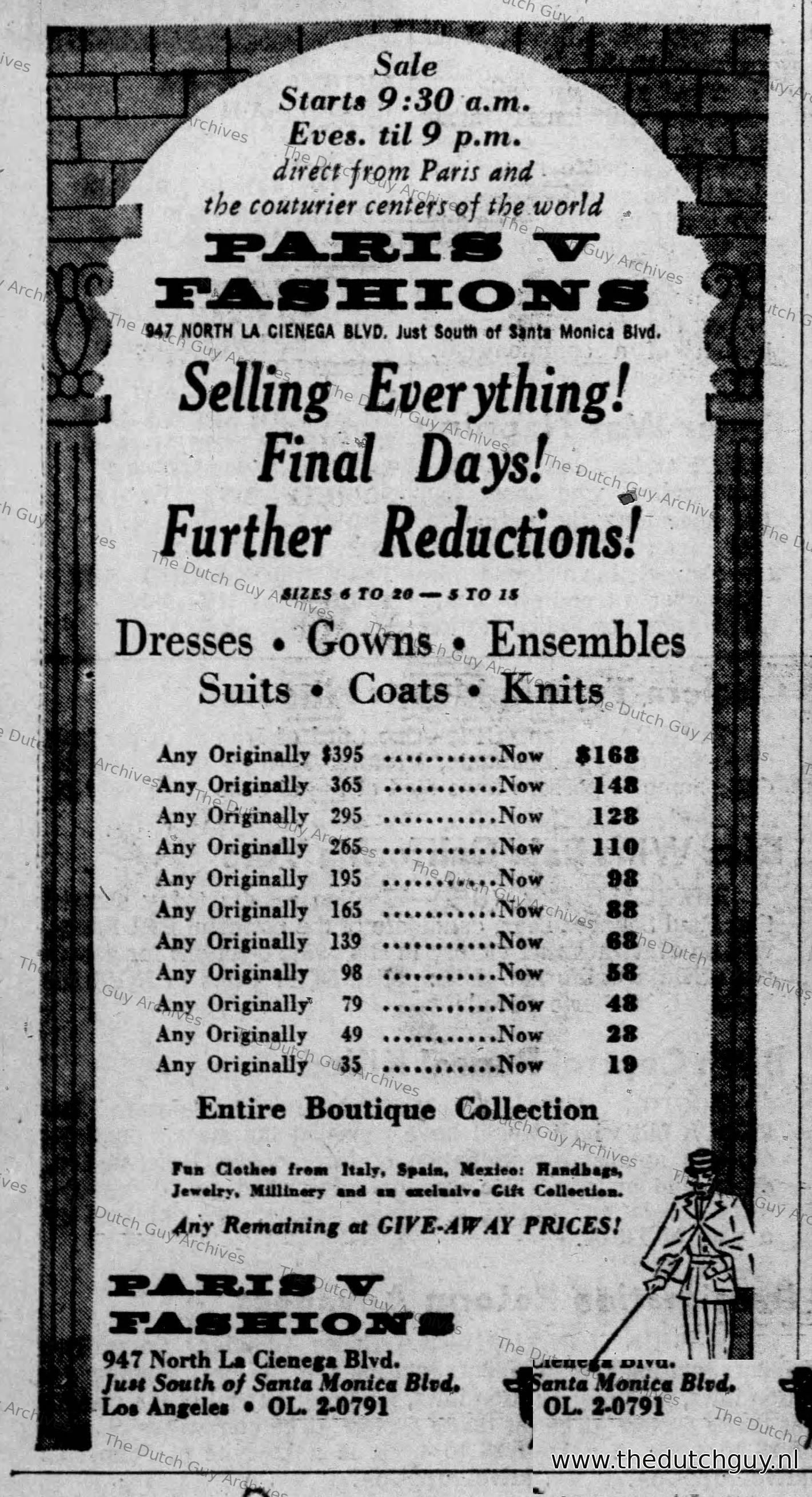 Paris V Fashions sale, 947 North La Cienega, 3 August 1965