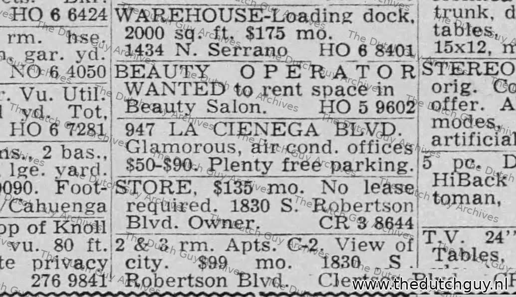 Offices to let, 947 La Cienega Blvd, 14 August 1968
