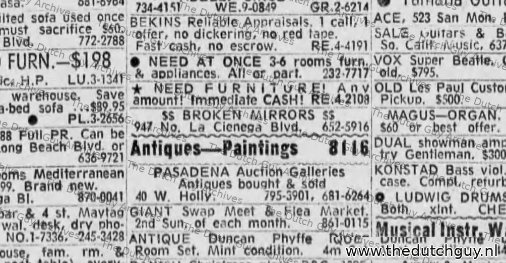 Wanted ad, broken mirrors, 947 No. La Cienega Blvd, 12 August 1969