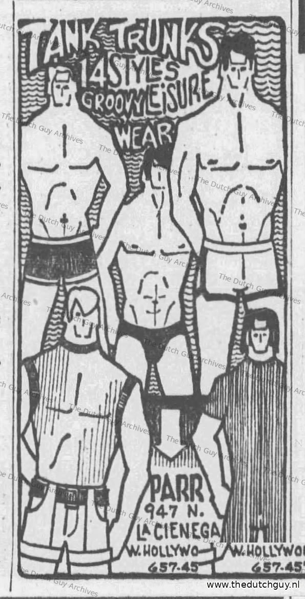 PARR Tank Trunks advertisement, 947 N. La Cienega, 11 June 1971