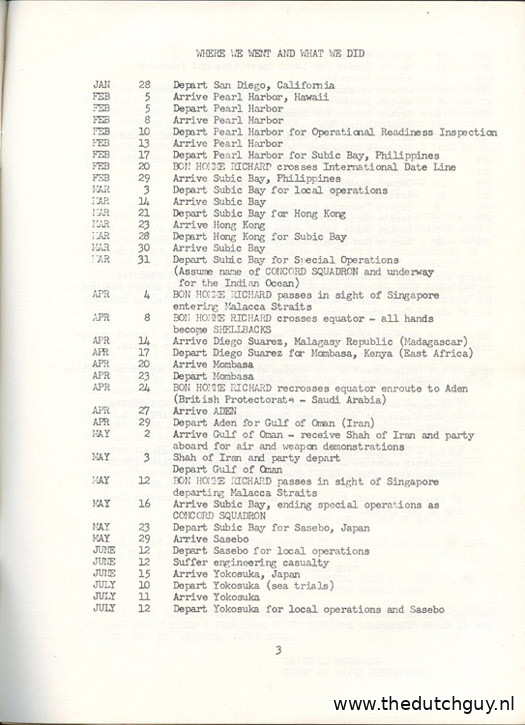 Cruise book itinerary, January to July 1964