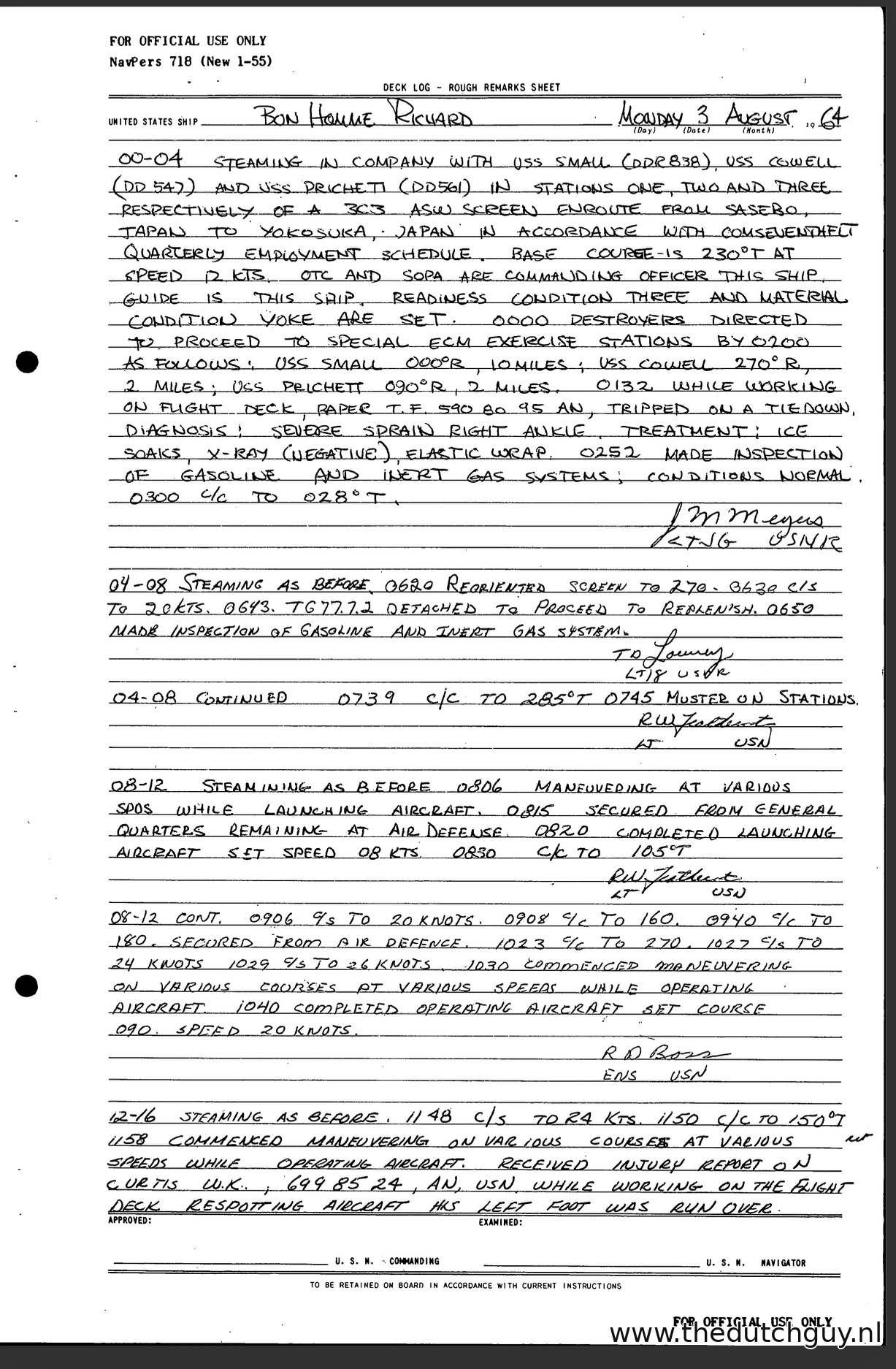 USS Bon Homme Richard deck log, Monday 3 August 1964