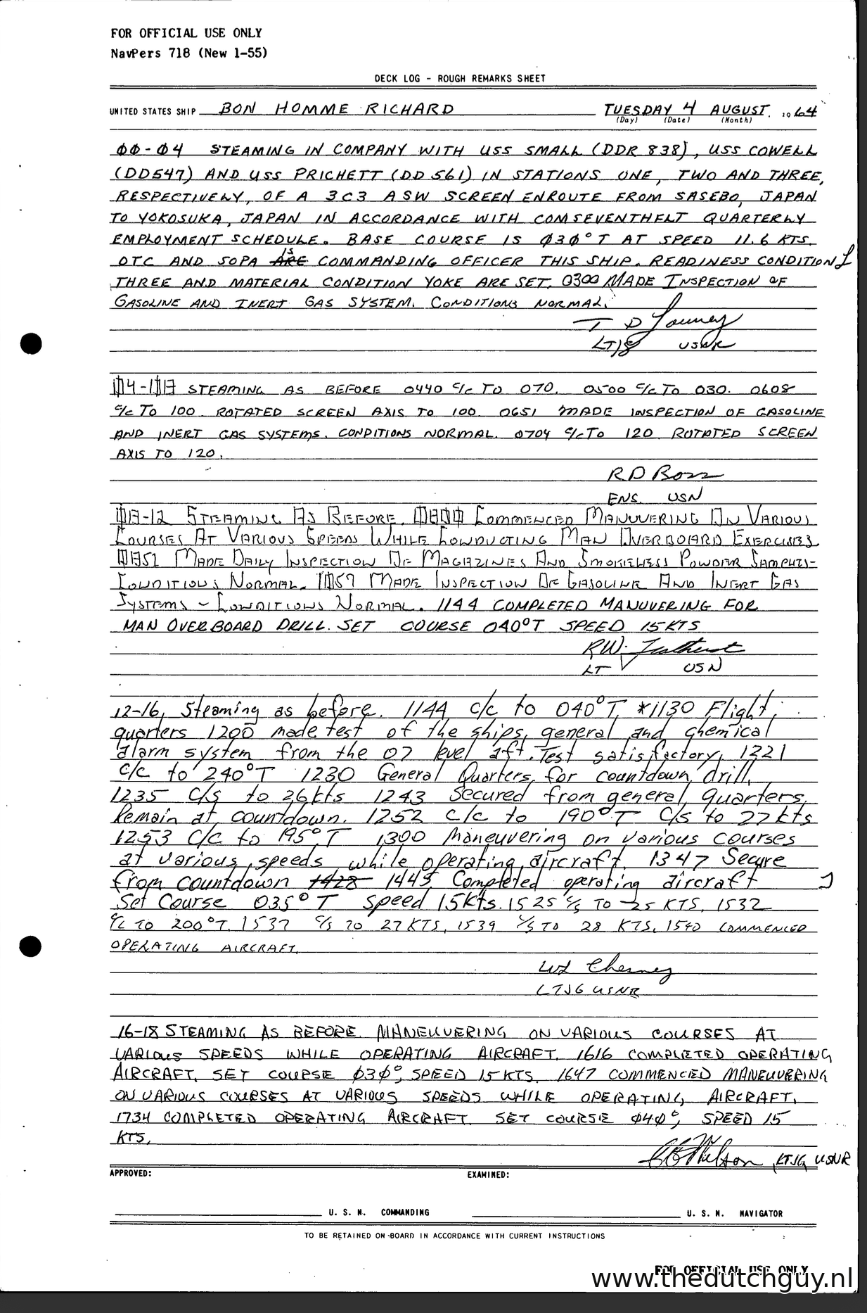 USS Bon Homme Richard deck log, Tuesday 4 August 1964