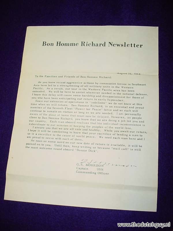 Bon Homme Richard newsletter, 26 August 1964, signed Captain G. S. Morrison